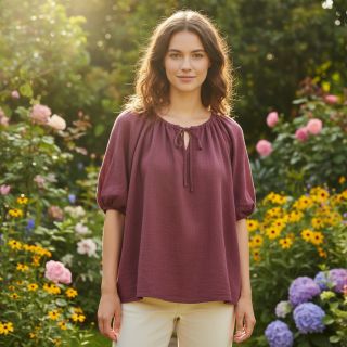 Cotton fabric SLUB WASHED mauve