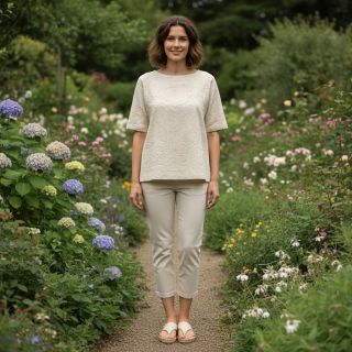 Cotton fabric EMBROIDERY GABARDINE Luana natural