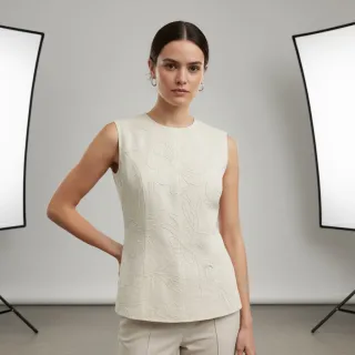 Cotton fabric EMBROIDERY GABARDINE Luana natural