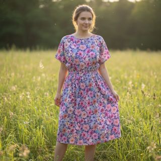 Cotton fabric Significant flowers purple digital print