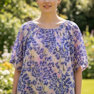 Cotton fabric SATIN Purple flowers digital print