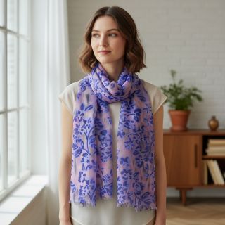 Cotton fabric SATIN Purple flowers digital print