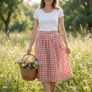 Cotton fabric Check terra