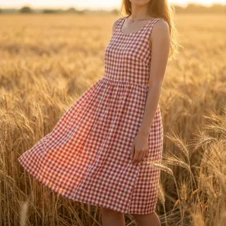 Cotton fabric Check terra