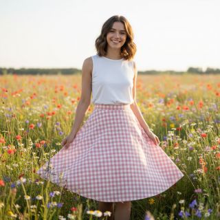 Cotton fabric Check old rose