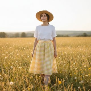 Cotton fabric Check yellow