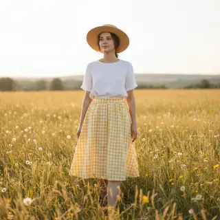 Cotton fabric Check yellow