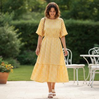 Cotton fabric Check yellow