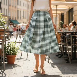 Cotton fabric Check teal