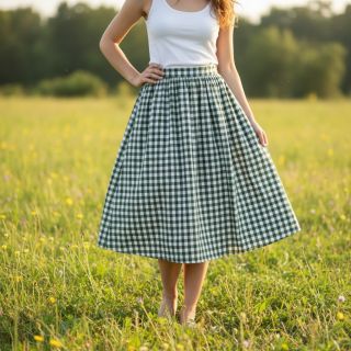 Cotton fabric Check dark green