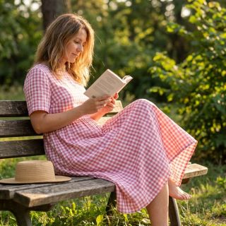 Cotton fabric Check berry