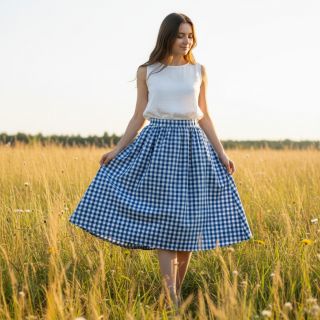 Cotton fabric Check sky