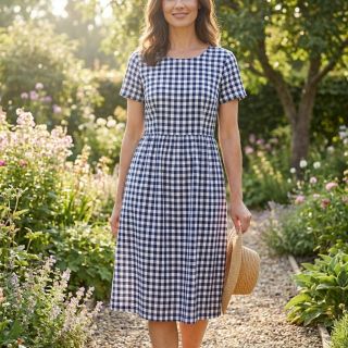 Cotton fabric Check navy