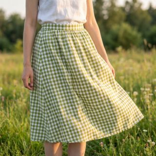 Cotton fabric Check old lime