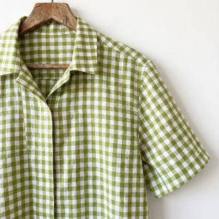 Cotton fabric Check old lime