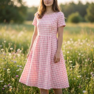 Cotton fabric Check rosa