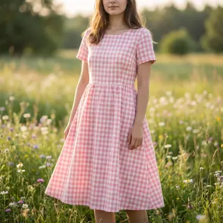 Cotton fabric Check rosa