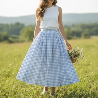 Cotton fabric Check light blue