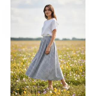 Cotton fabric Check grey