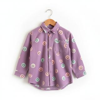 Cotton fabric FLANNEL Happy faces lavender