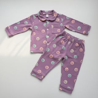 Cotton fabric FLANNEL Happy faces lavender