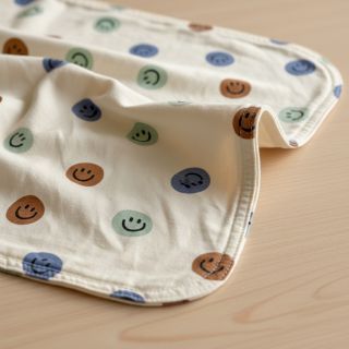 Cotton fabric FLANNEL Happy faces off white green