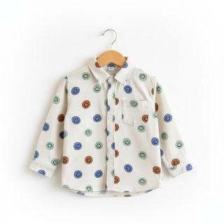 Cotton fabric FLANNEL Happy faces off white green