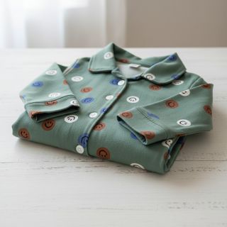 Cotton fabric FLANNEL Happy faces army green