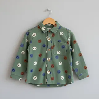Cotton fabric FLANNEL Happy faces army green
