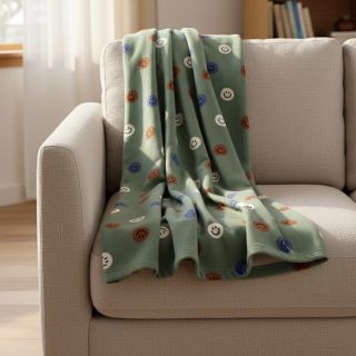 Cotton fabric FLANNEL Happy faces army green