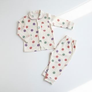 Cotton fabric FLANNEL Happy faces off white lilac