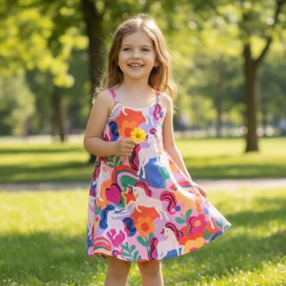 Cotton fabric Unicorns multi digital print