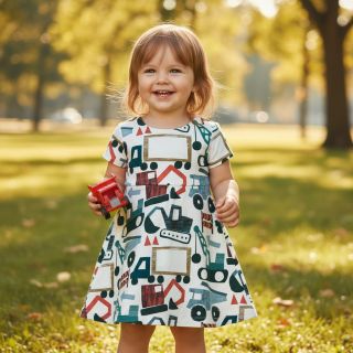 Cotton fabric Vehicles off white digital print