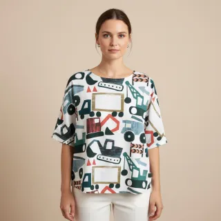 Cotton fabric Vehicles off white digital print