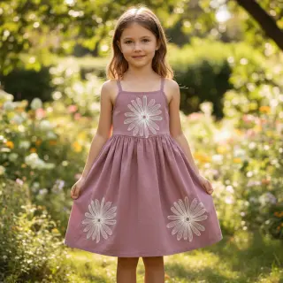 Cotton fabric EMBROIDERY Flowie mauve