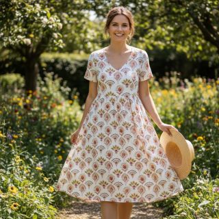 Cotton fabric Motif off white digital print