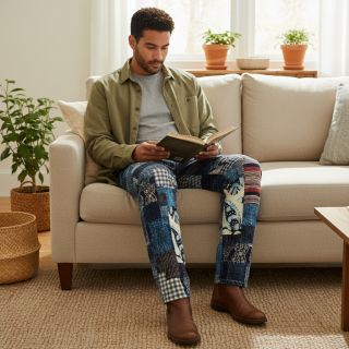 Cotton fabric TWILL DENIM Mix print design B