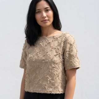 Cotton fabric with linen Vintage Fringe Diamonds naturals