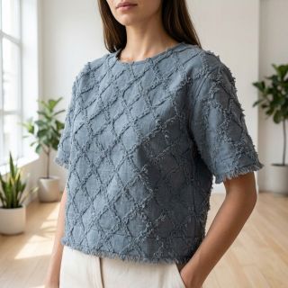 Cotton fabric with linen Vintage Fringe Diamonds blue