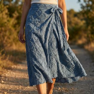 Cotton fabric with linen Vintage Fringe Diamonds blue