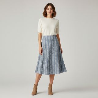 Cotton fabric with linen Vintage Fringe Stripe blue