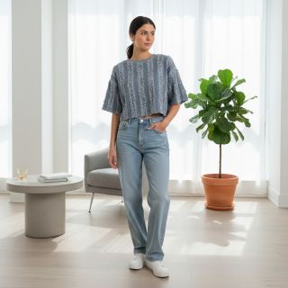 Cotton fabric with linen Vintage Fringe Stripe blue