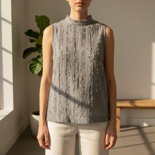 Cotton fabric with linen Vintage Fringe Stripe grey