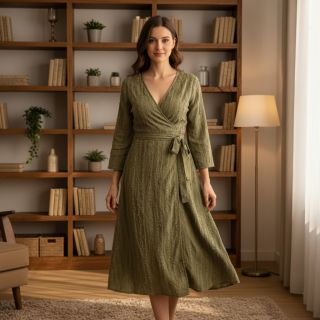 Cotton fabric with linen Vintage Fringe Stripe army