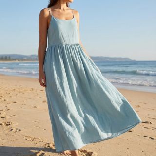 Cotton fabric with linen PREMIUM ocean blue