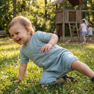 Cotton fabric with linen PREMIUM ocean blue