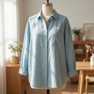 Cotton fabric with linen PREMIUM ocean blue