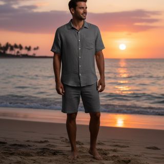 Cotton fabric with linen PREMIUM dark grey