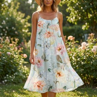 Cotton fabric SATIN Oahu green digital print