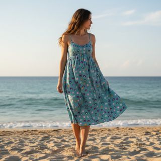 Cotton fabric Love light petrol